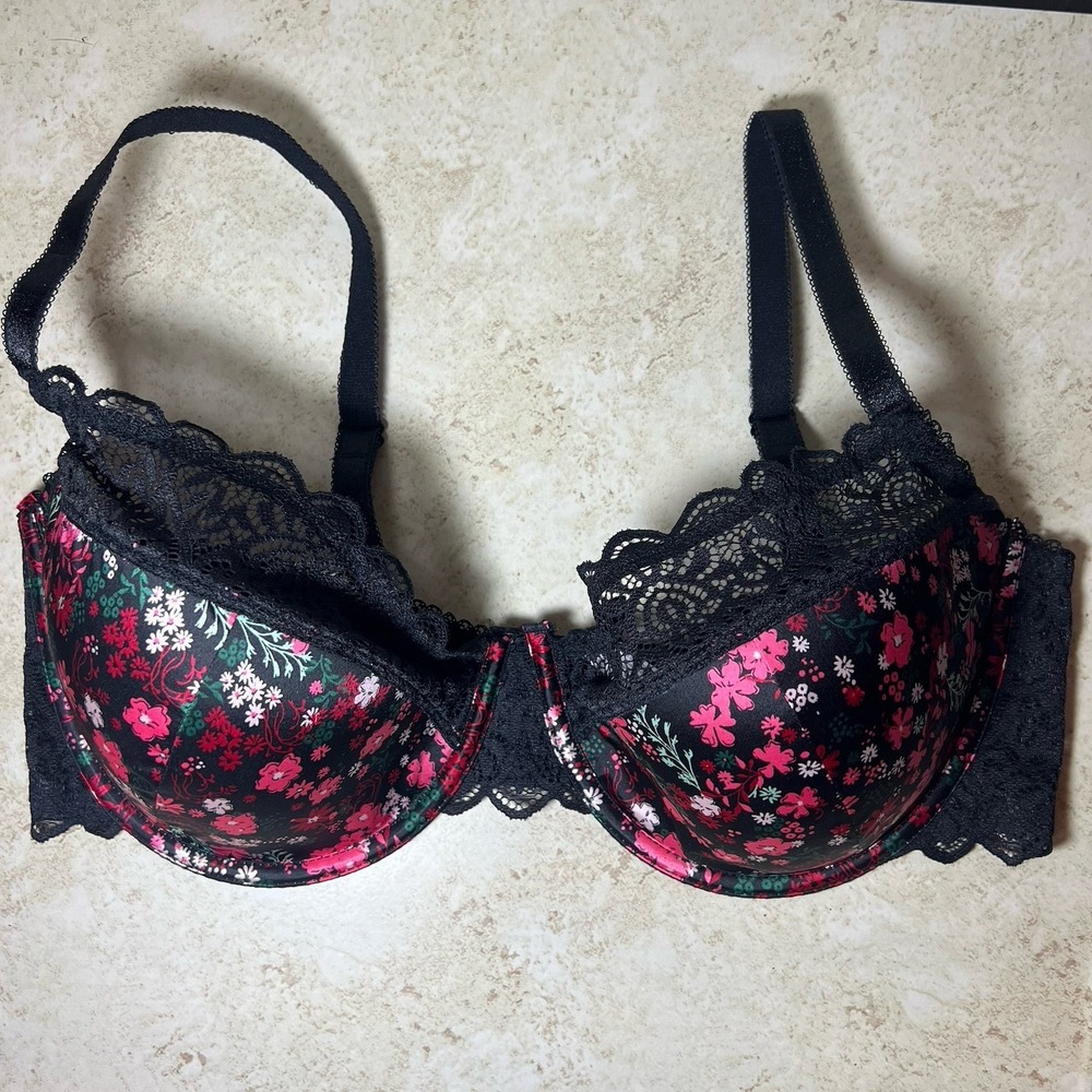 Adored by Adore Me Lizzie Bra Stretch Satin and Lace Lightly Padded Size 40D EUC